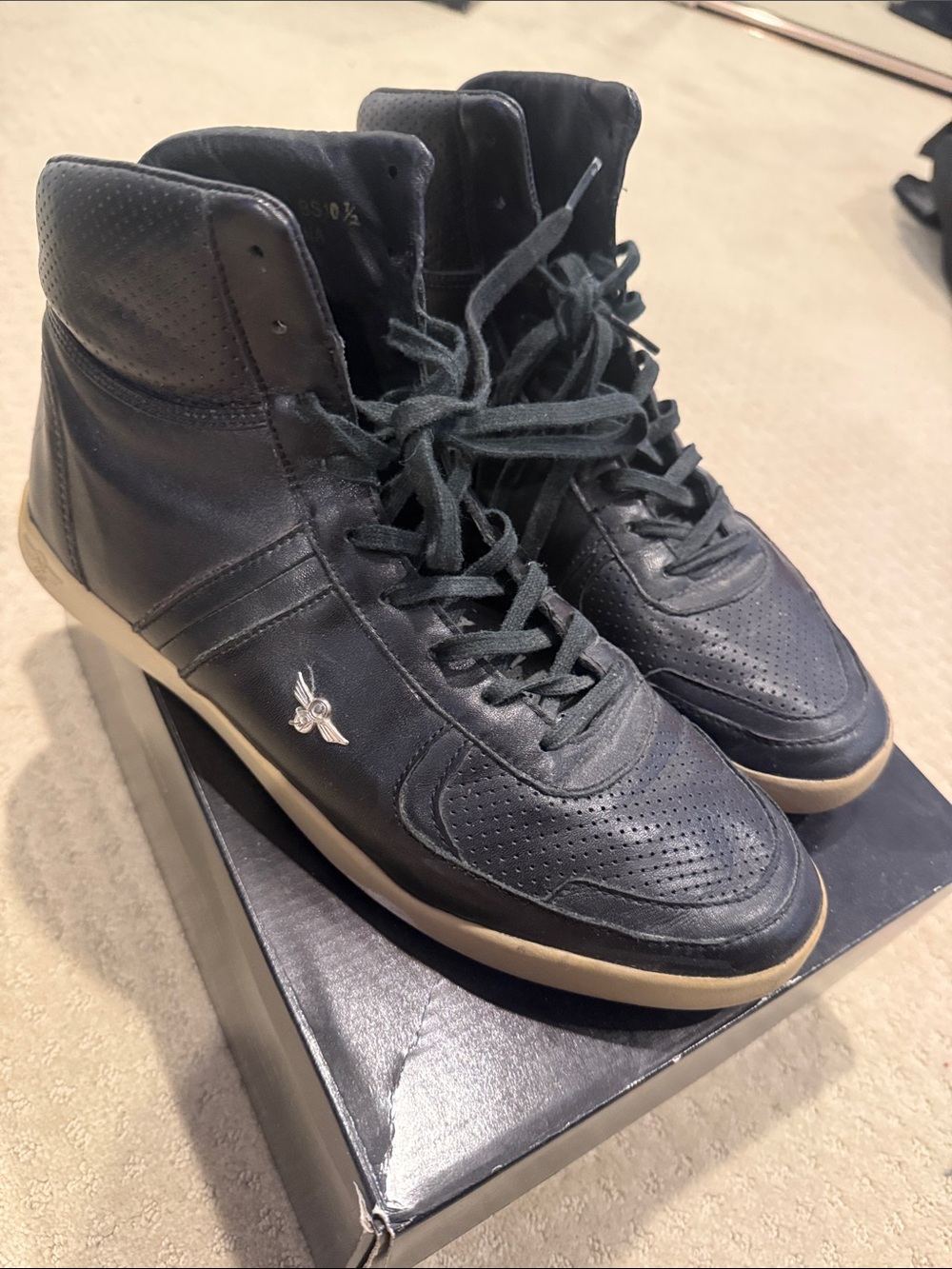 Men's Black High-Top Leather Sneakers with Gum Outsole